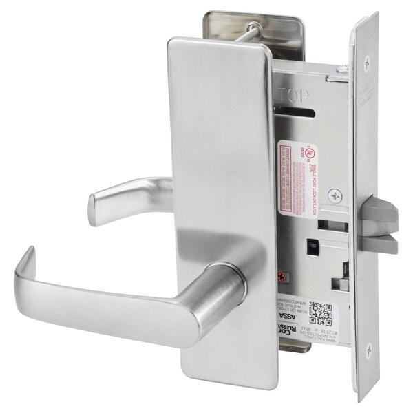 Passage or Closet Mortise Lock, NS Lever, M Escutcheon, Satin Stainless Steel